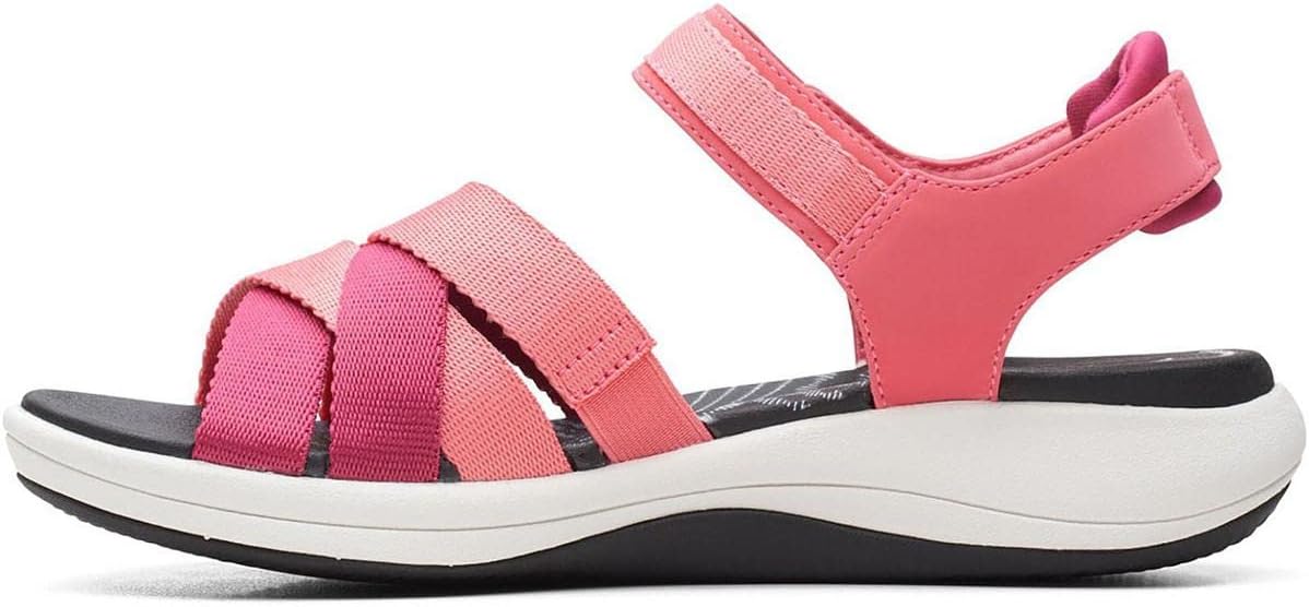 Clarks Mira Tide Flat Sandal, Bright Coral Textile, 12 Medium