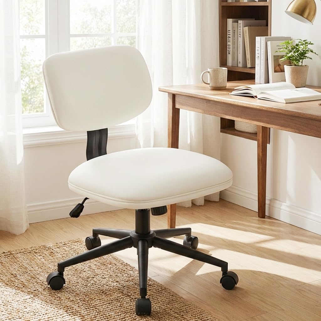 Hellove Chaise Bureau Beige Cuir, Chaise Coiffeuse Réglable en Hauteur 360° Pivotante, Fauteuil Bureau Ado Fille avec roulettes, Confortable pour Salon Chambre Bureau - Beige