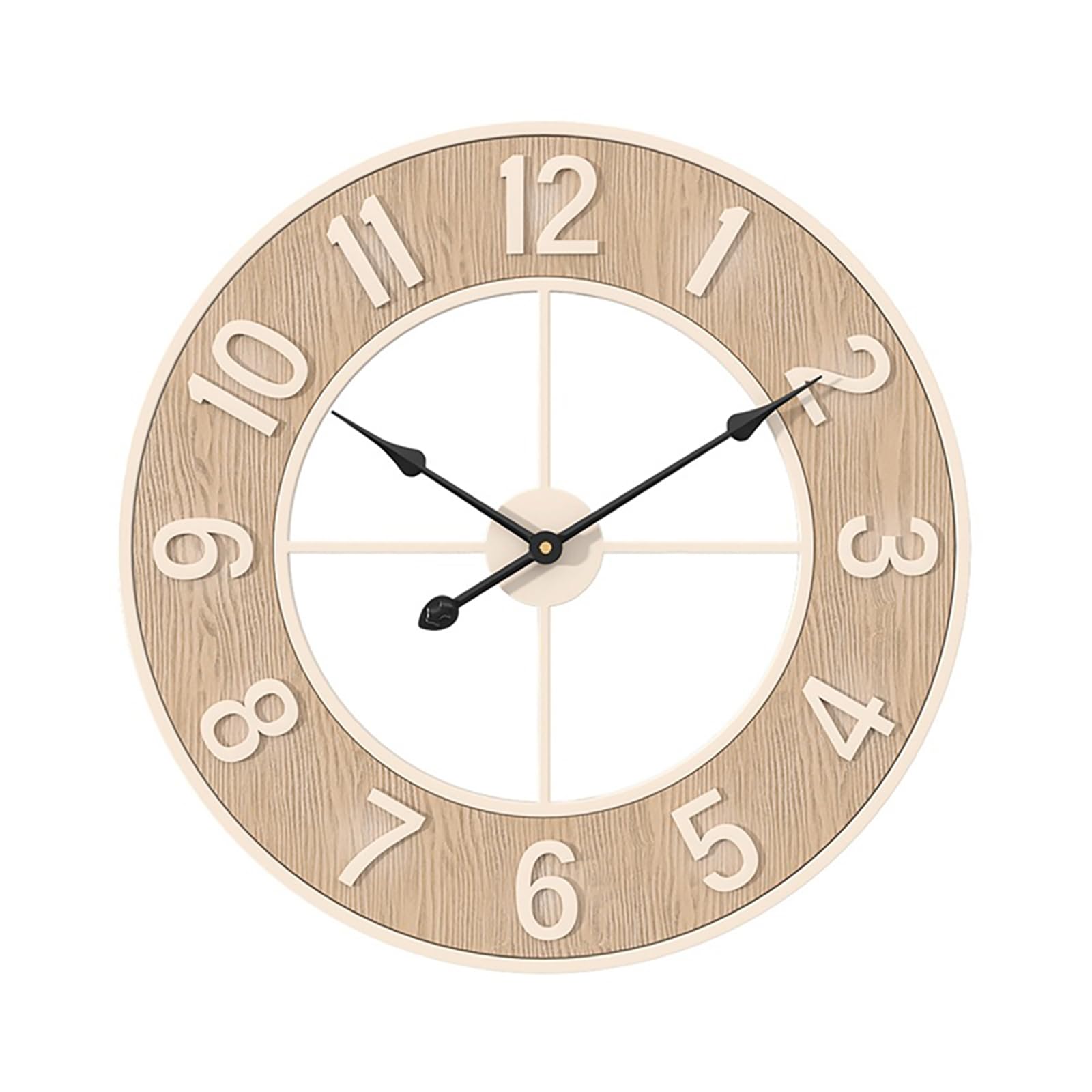 Reloj de Pared Decorativo Vintage de 60 cm Redondo de Metal Grano de Madera Silencioso Sin Tictac Reloj de Pared con Números Arábigos Funciona con Pilas para el Hogar, Granja