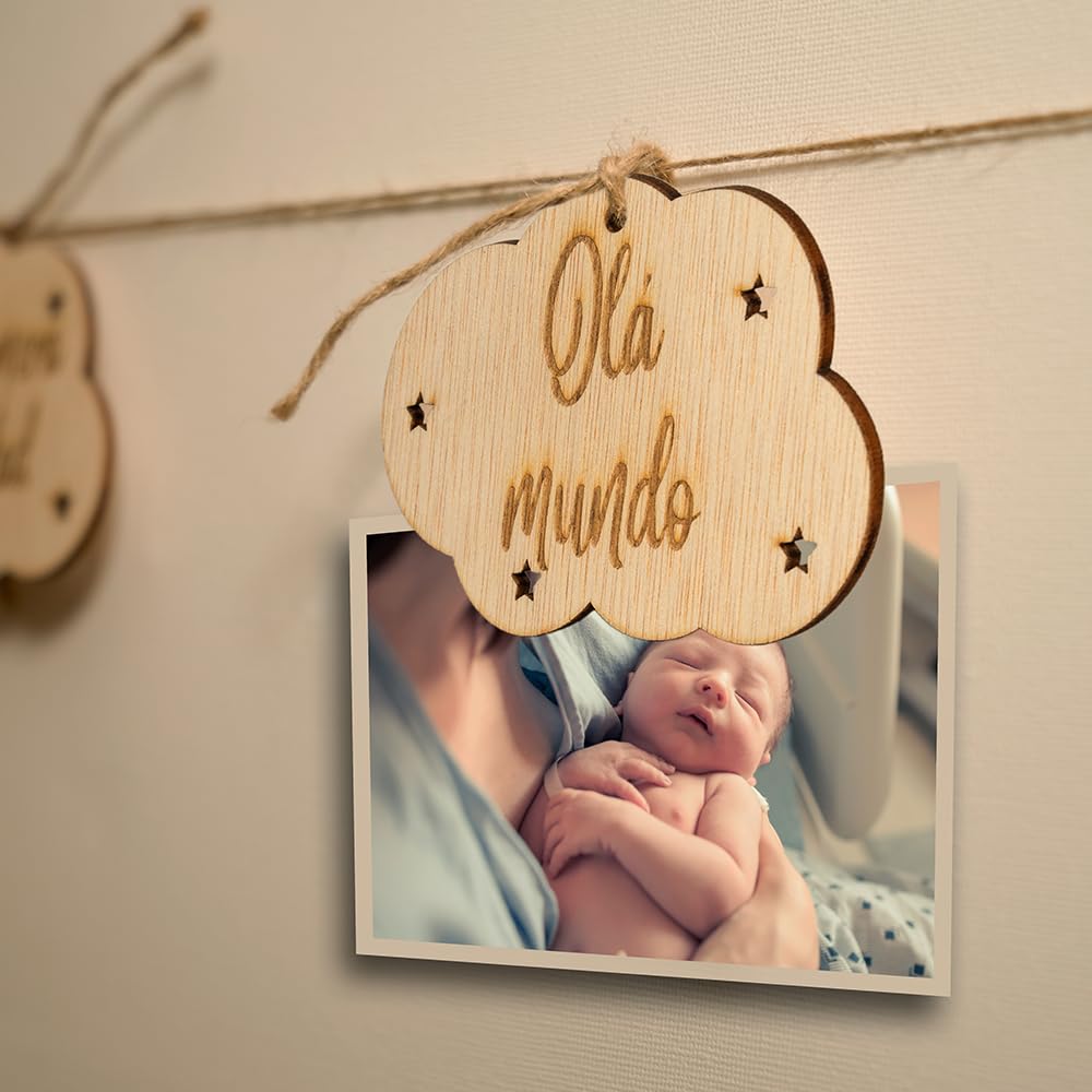 B.BachVibes - Emblemas de bebê de madeira - Conjunto com 14 discos mensais - Ideal para fotos de recém-nascidos e presente para chá de bebê (Portugues)