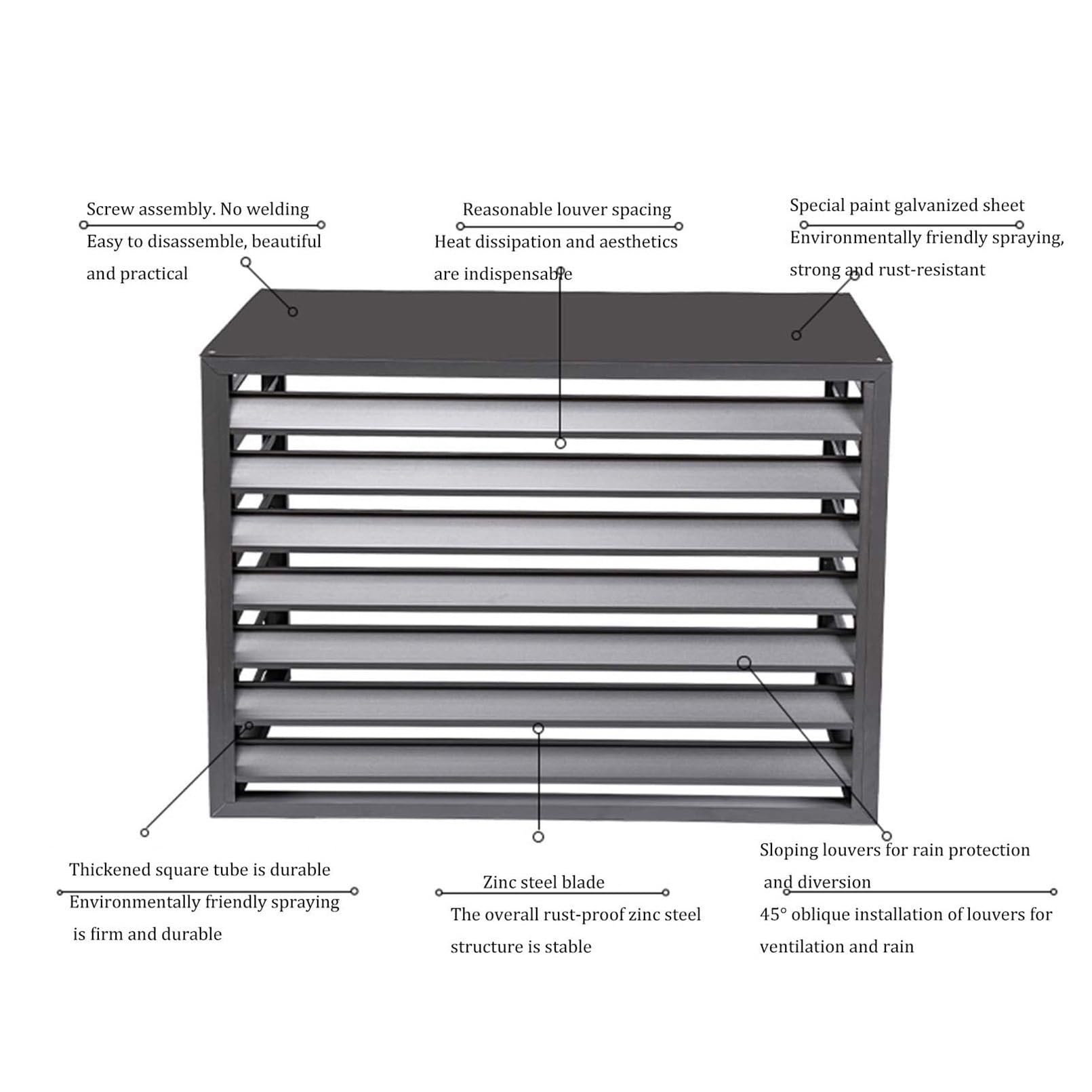 Pokrywa klimatyzatora siatka ochronna do pomp ciepła dekoracyjna aluminiowa zewnętrzna obudowa klimatyzatora - szara 100 x 50 x 70 cm odporna na warunki atmosferyczne konstrukcja