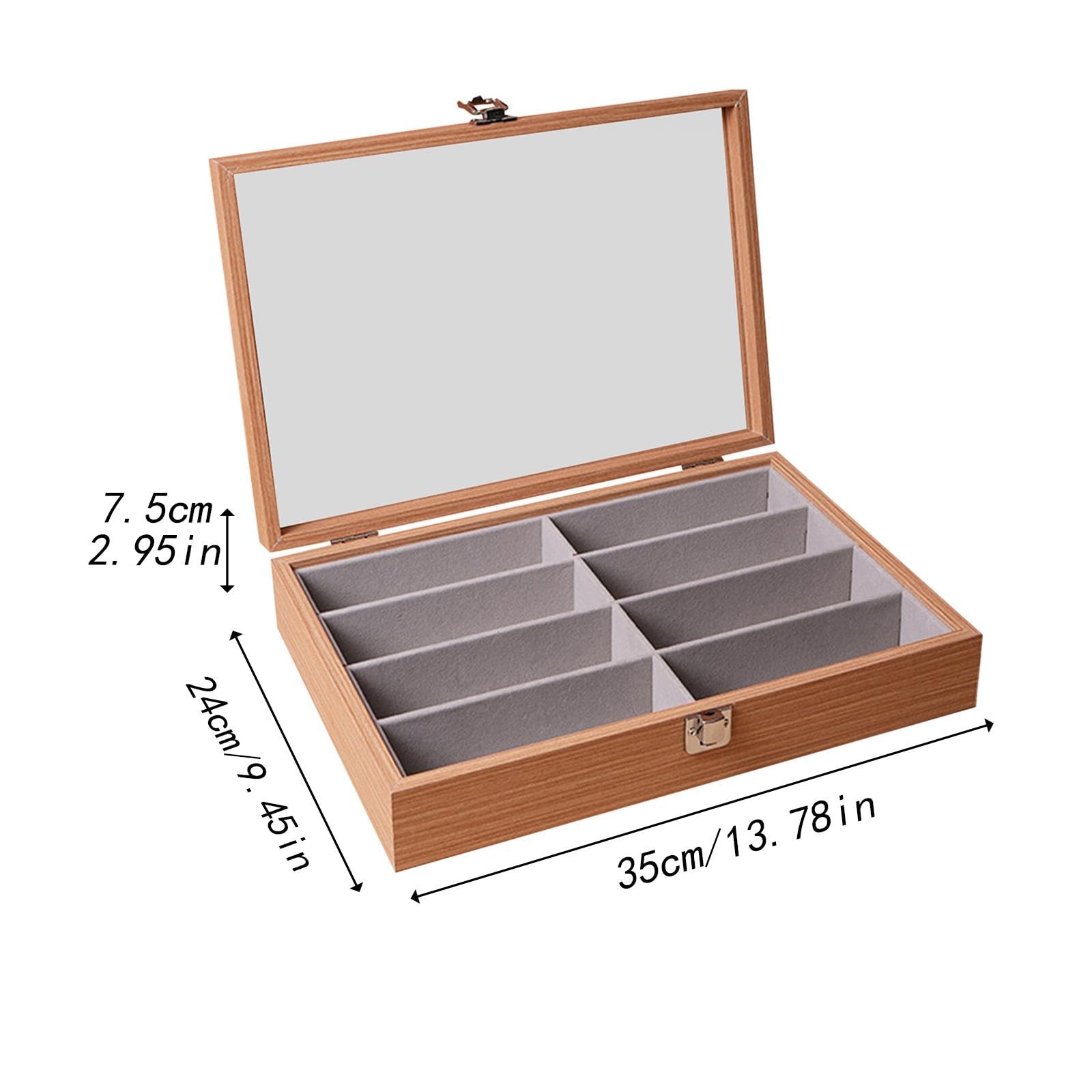 Brille Holzablage 8 Geteilte Fächer Brillenaufbewahrungsbox Sonnenbrillenorganizer Schmuckhalter Samt Innenfutter für Zuhause Studio Boutique