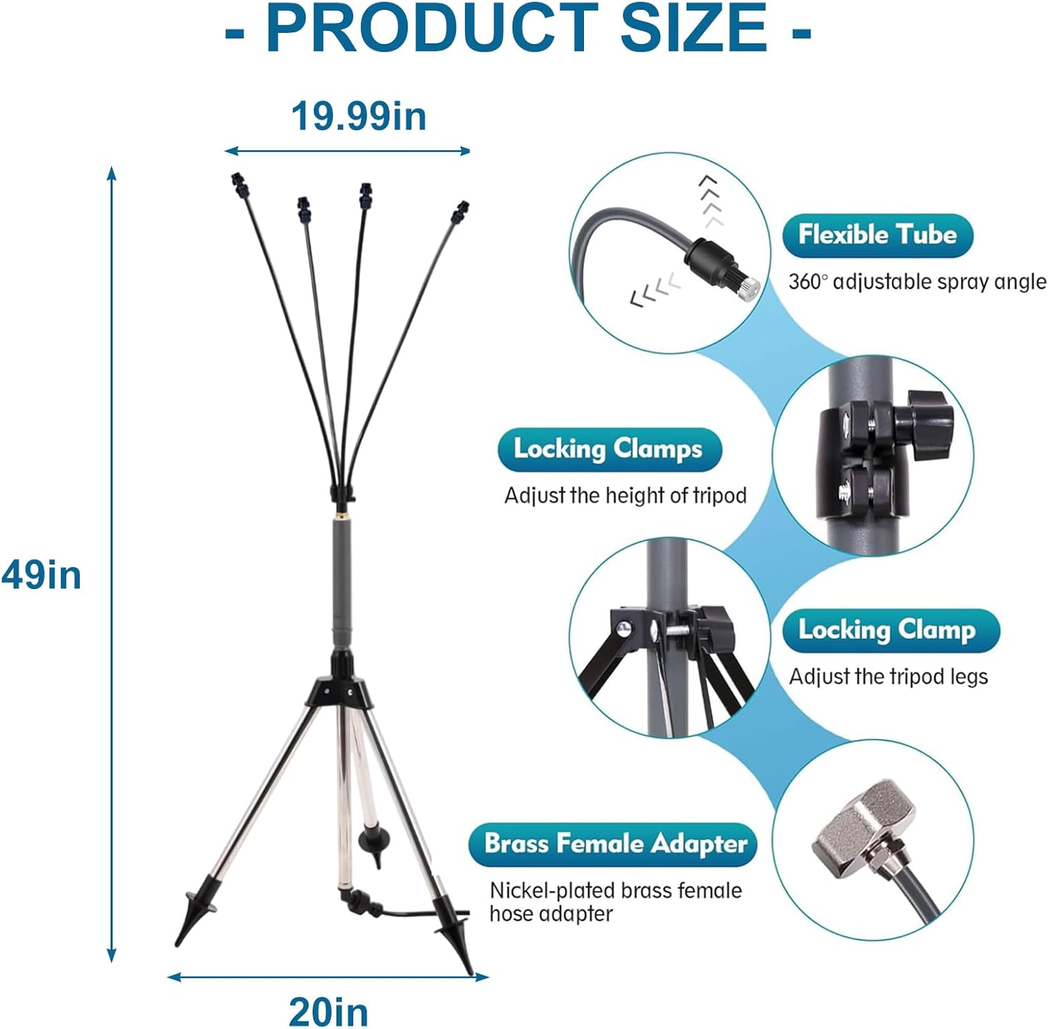 Adjustable Portable Stand Misting Portable Cooling for Garden Pool Backyard Garden Stand Stainless Steel Tripod Stand