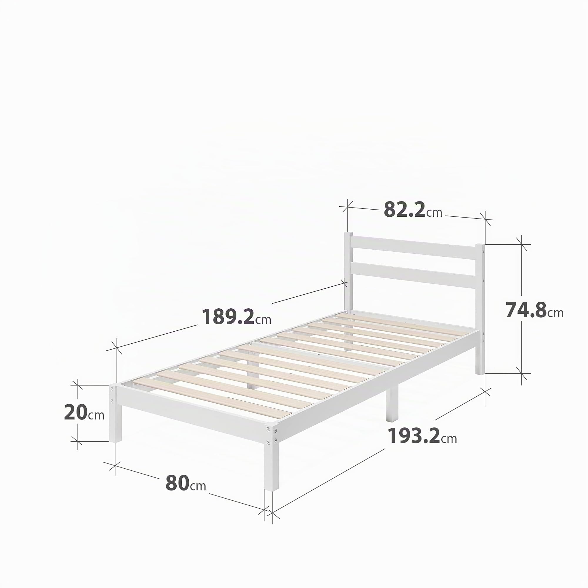 Zinus Robin Structure de lit simple 80 x 190 cm avec tête de lit en bambou - Hauteur 20 cm - Sommier simple avec lattes en bois - Pour adultes, enfants et adolescents - Facile à assembler - Blanc