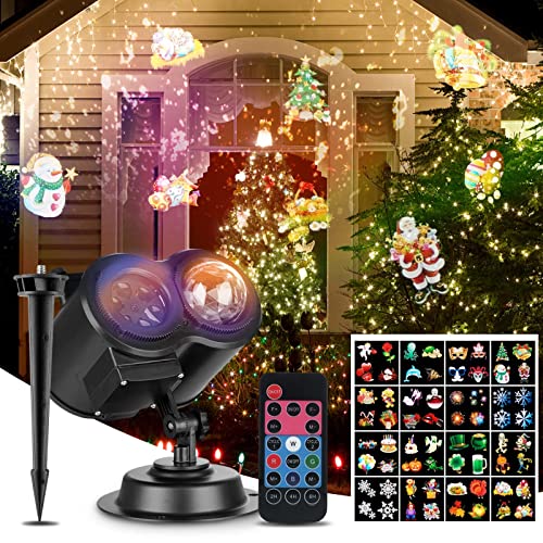 Christmas Projector Lights Outdoor Indoor with Remote Control, 3D Ocean Wave & Patterns Effect 2-in-1, Vivastate 16 Effects Cards for Halloween Christmas Holiday Home Night Gathering Party