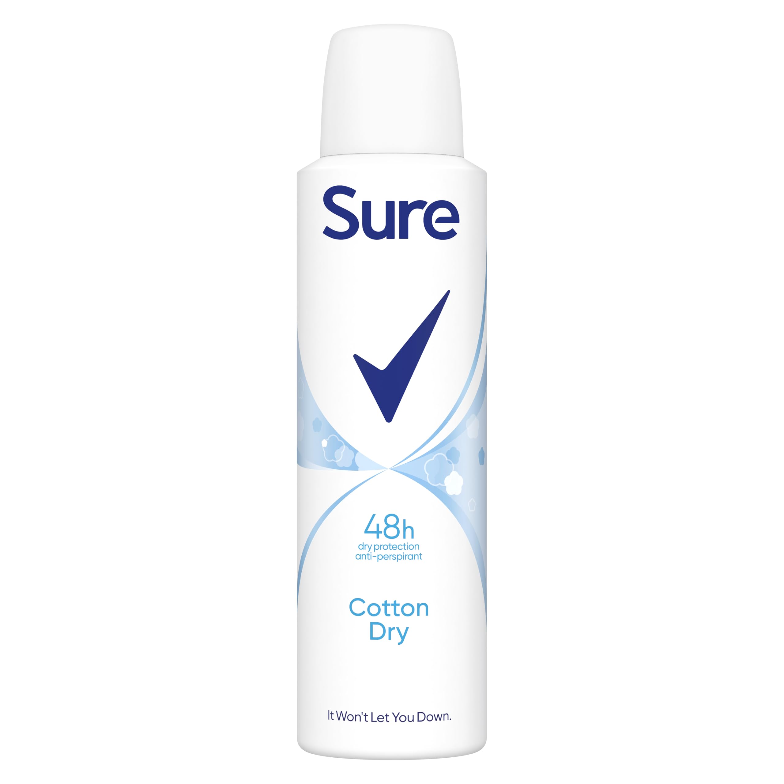Sure Cotton Dry Anti-Perspirant Aerosol Women's Deodorant Spray with a clean fragrance inspired by fresh cotton sheets for 48 hour protection against sweat and odour 6x 150 ml