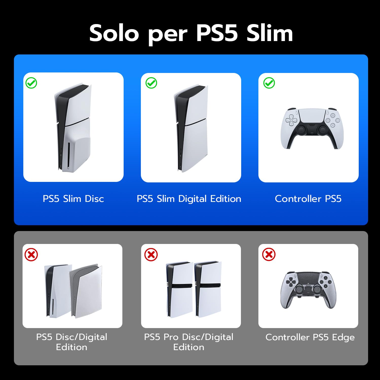 Wigearss Supporto Verticale PS5 Slim con Doppio Caricatore Controller, Base di Ricarica Joystick PS5 con Illuminazione RGB per PS5 Slim DE/UHD, Non per PS5/PS5 Pro