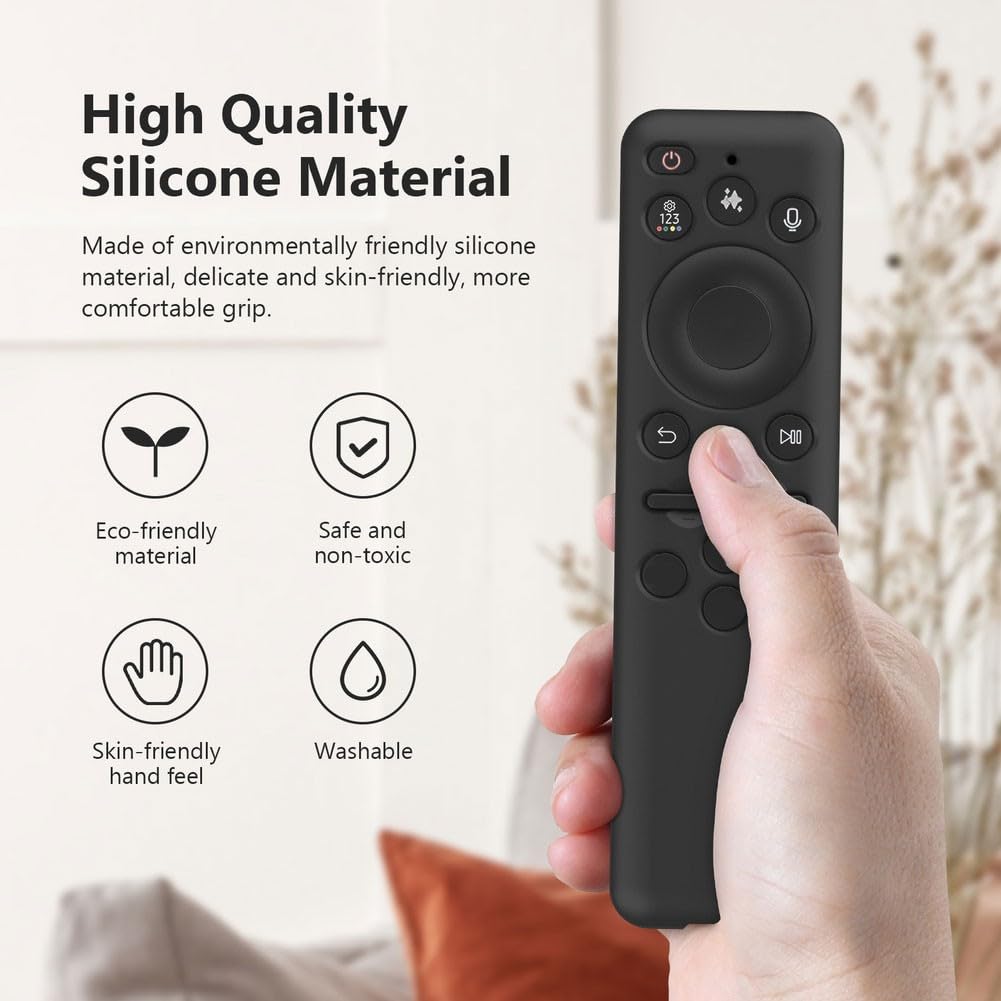 Funda de silicona a prueba de golpes BN59-01432A / BN59-01480L mando a distancia por voz, textura antideslizante, diseño ligero, compatible con mandos a distancia de TV, color negro