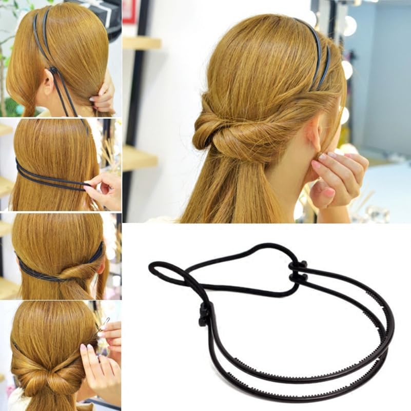 Image of Housoutil Double Root Elastic Hair Bands for Women Lightweight Plastic Black Headband Hair Accessories for Daily Wear and Party Headdress