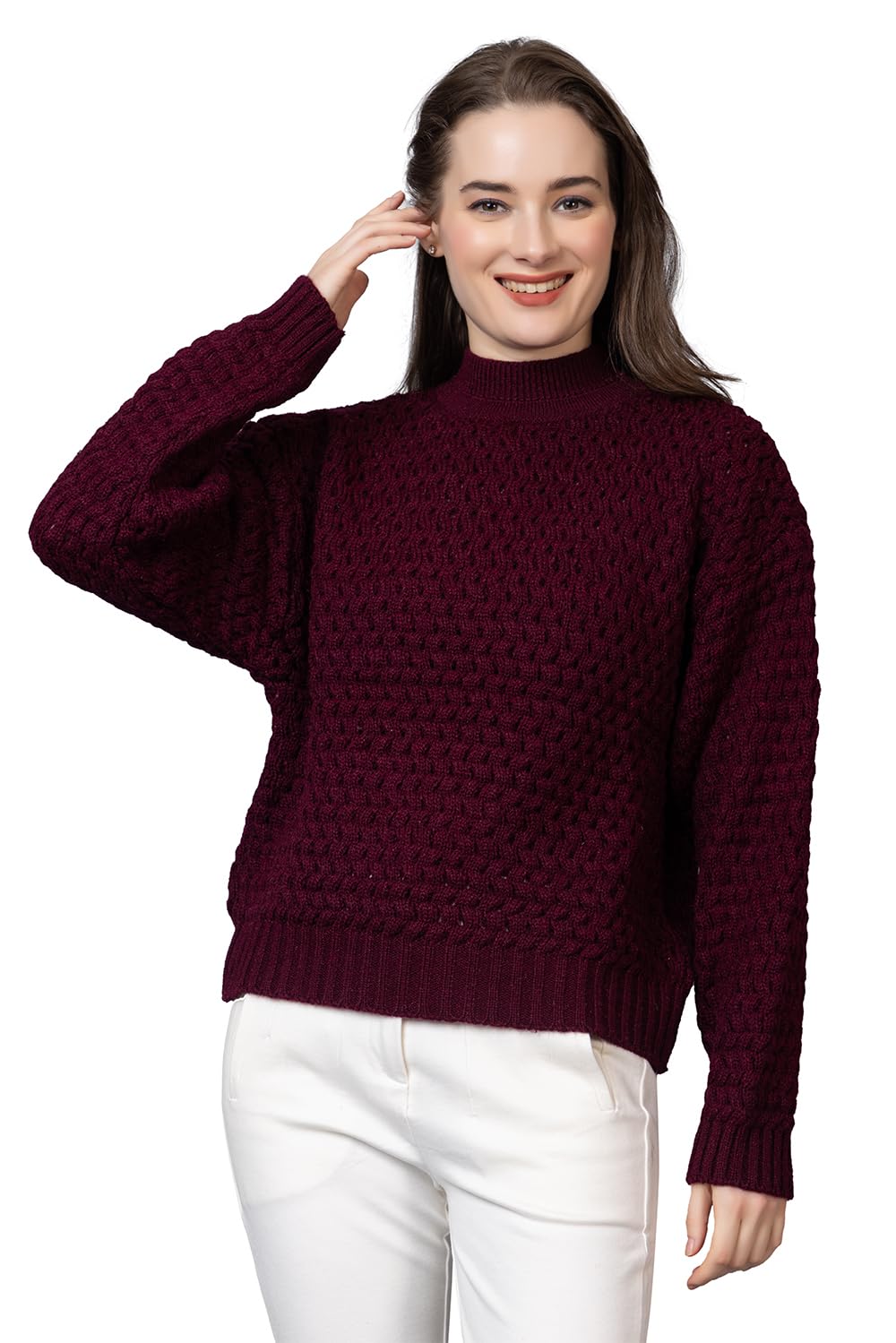Women's High Neck Pullover Relaxed Fit Sweater for Winter Wear | Full Sleeve 100% Wool Stylish Sweater with Comfort Fit-image-39