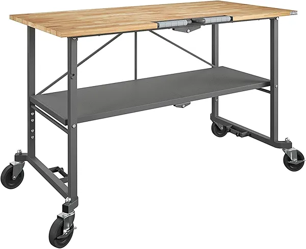 COSCO SmartFold Butcher Block Portable Workbench/Folding Utility Table (Gray Steel Frame)