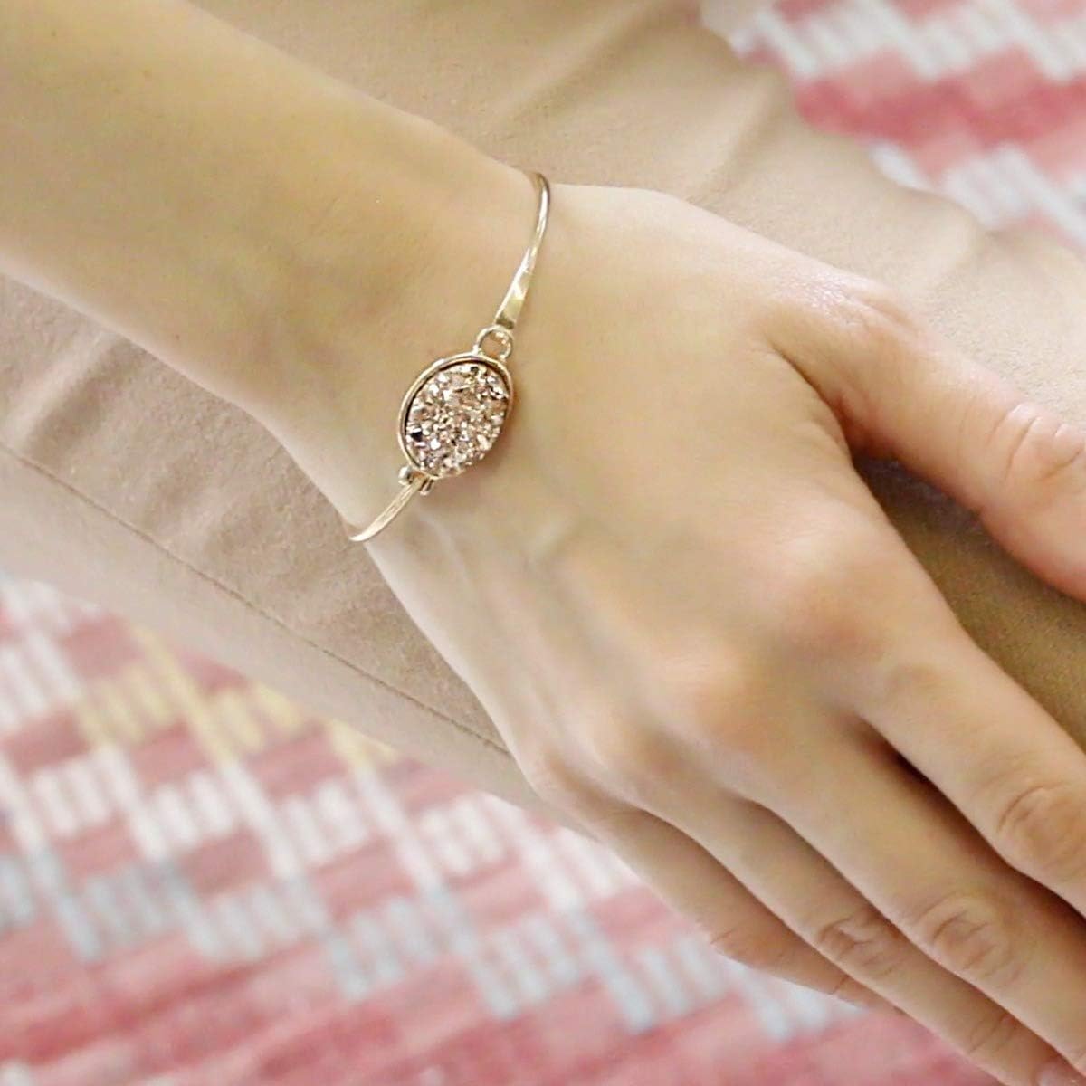 Humble Chic NY Simulated Druzy Cuff Bracelets for Women - Boho Stackable Bangle Bracelet, Plated in Gold, Silver, or Rose Gold Tone with Oval Stone - Image 8