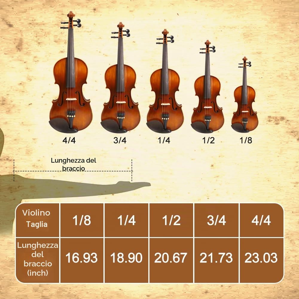 Violino 1/8 per bambini Violino piccolo realizzato con legno di acero e abete rosso con raccordi in ebano violino per bambini dai 3 ai 5 anni