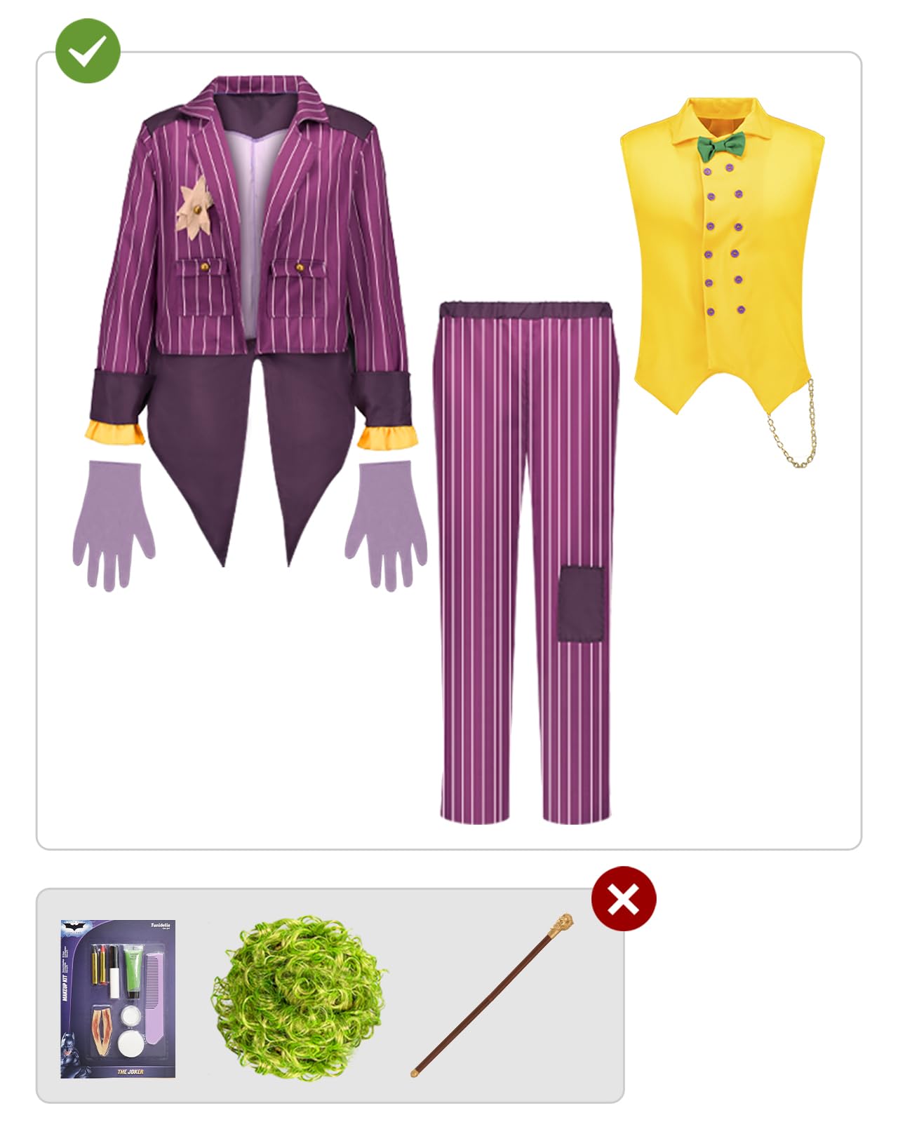 Funidelia Costume Ufficiale di Joker Arkham City per Uomo, Tenuta da Joker per Adulto, Costumi di Halloween e Carnevale