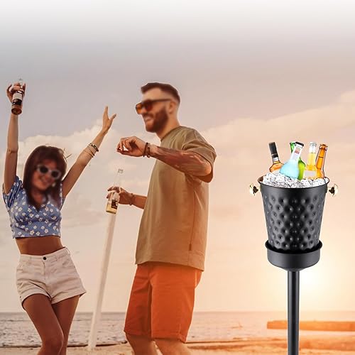 Miniatura 8 de Cubo de hielo champán con soporte, soporte de cubo de acero inoxidable, cubo de hielo negro dorado con asa de transporte para bebidas de vino,