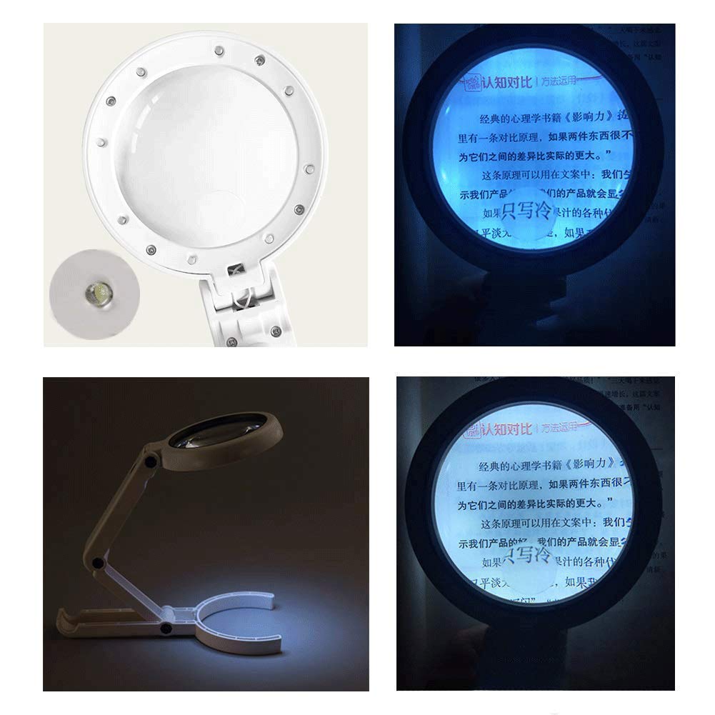 Charge de Bureau loupe à Double Usage de Poche 20 Fois Lampe de Table Pliante Entretien de Lecture pour Personnes âgées avec lumières Haute définition Warm as Ever