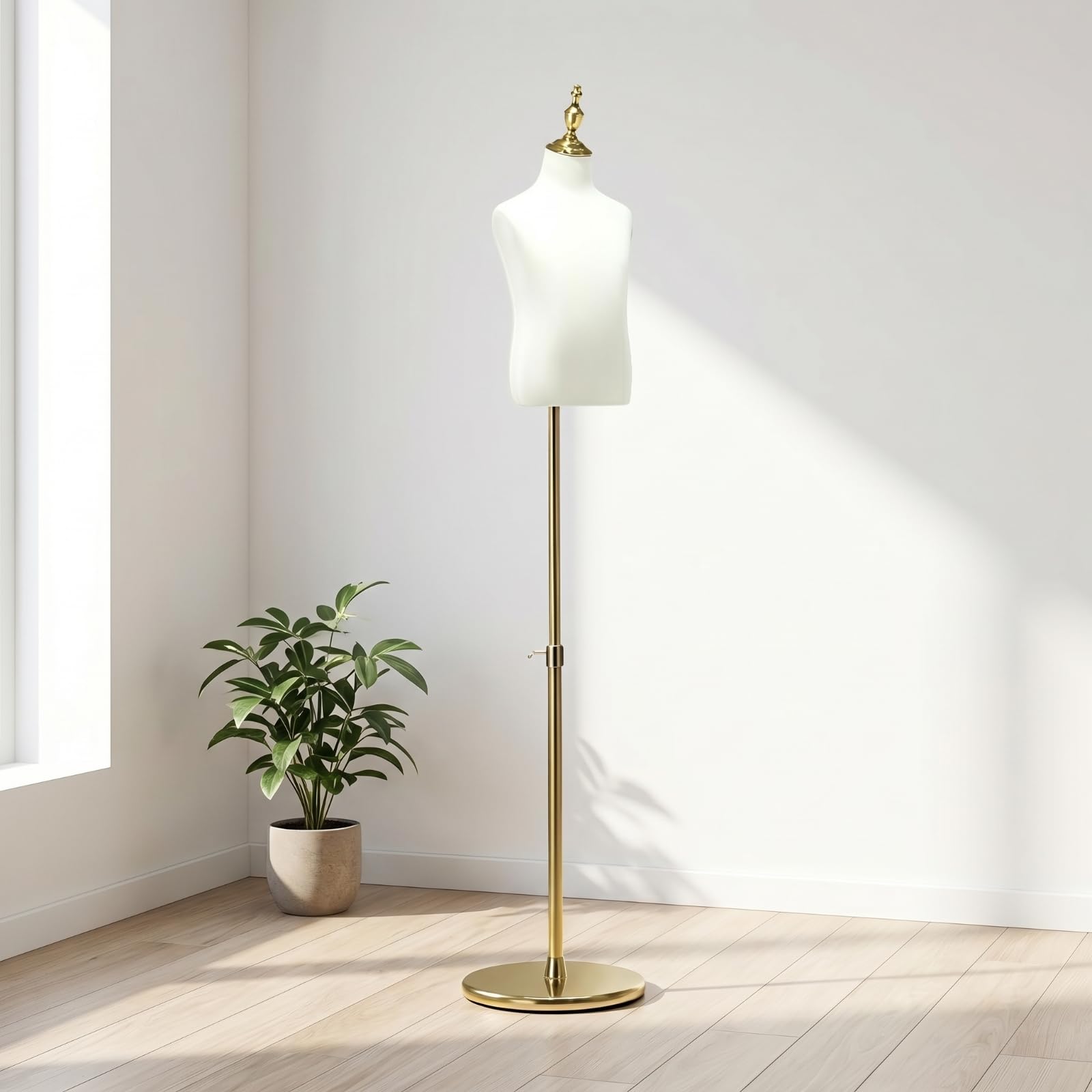 Schneiderpuppe stoffbezogen -Schaufensterpuppe höhenverstellbar Torso für Einzelhändler, Schaufenster, Verkaufsraum, Fotostudio , Goldbasis Goldkopfkappe , 8 Jahre
