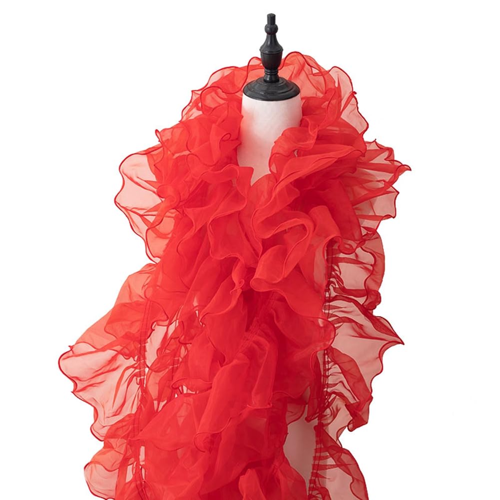 Yurosiay 5 Yard Pleated Lace Trim Organza 11 cm Wide Ruffle Trim Colourful Translucent Oganza Ruffle Ribbon Pleated Ruffle Lace Ribbon Tulle Ruffle Trim Lace Trim for Sewing Red