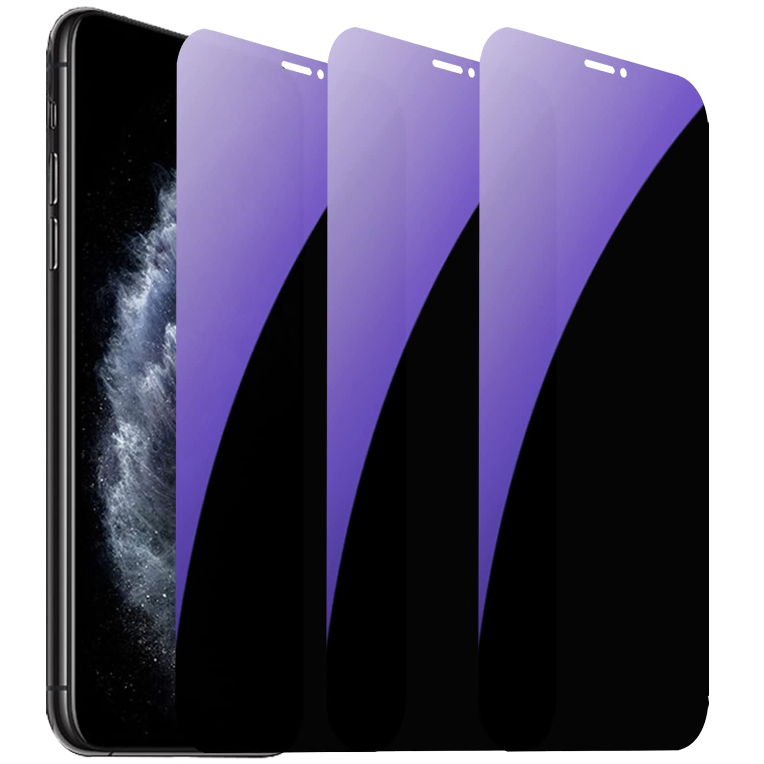 3 PCS Anti-Blue Privacy Tempered Glass Suit for iPhone Xs Max/iPhone 11 Pro Max Anti-Spy Screen Protector Anti-Peeping Film 9H Hardness Anti-scratch 6.5 inch (Blue)