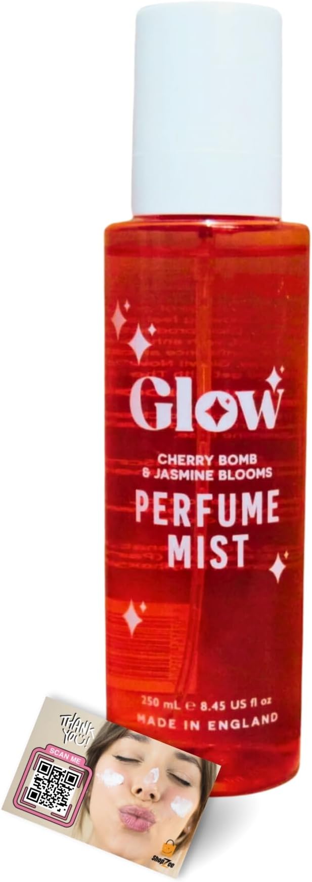 Glow Perfume Mist Spray 250ml - Long-Lasting Body & Hair Fragrance, Premium Scented Body Mist Sprays for Women, Made in the UK - Includes ShopZee Skincare eBook (Cherry Bomb & Jasmine Blooms)