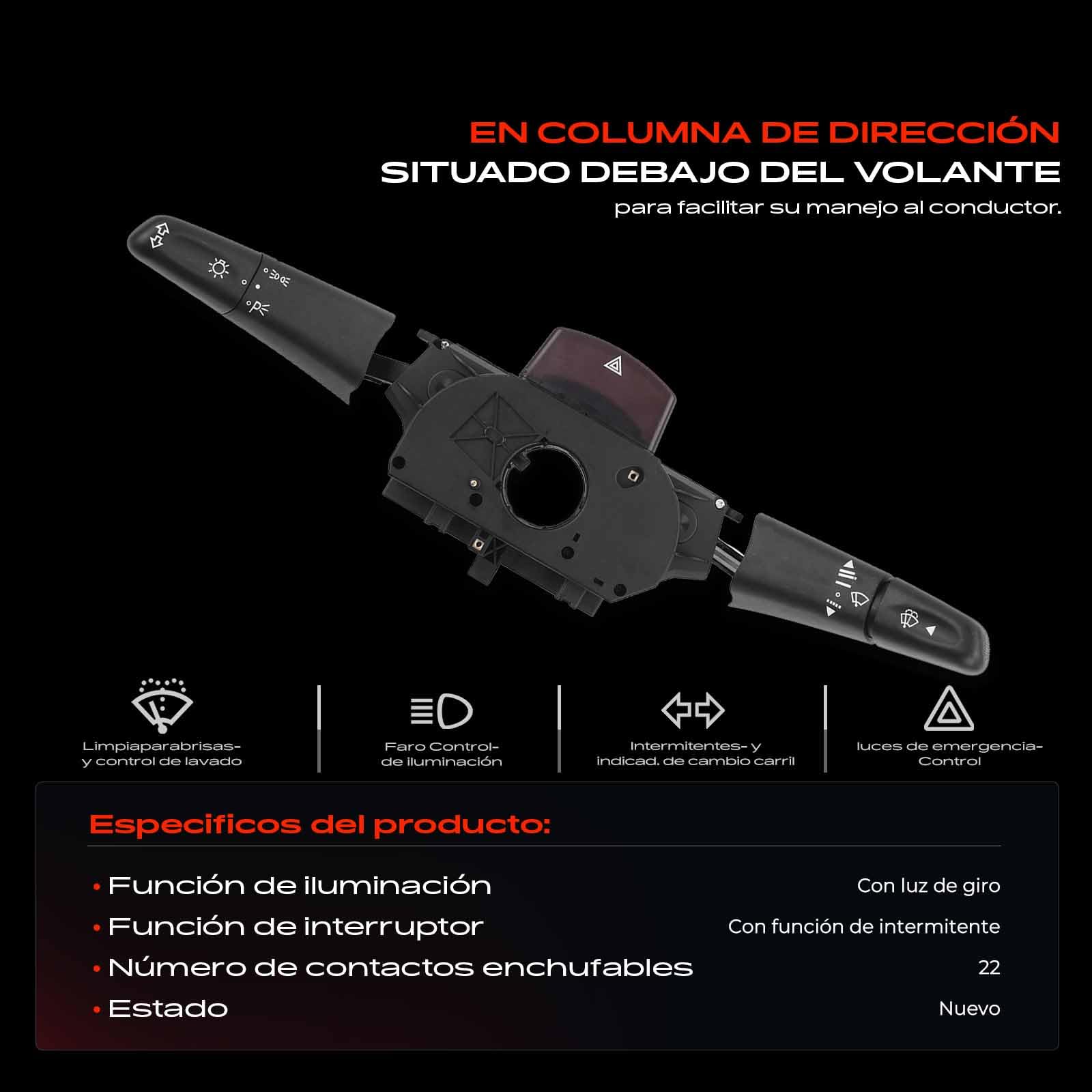 Frankberg Interruptor combinado Interruptor del volante Compatible con Transporter IV Bus 70B 70C 70J 70K 7DB 7DC 7DJ 7DK LT 28-46 II Furgoneta 2DA 2DD 2DH LT 28-35 II Bus 2DB 2DE 2DK 15404645