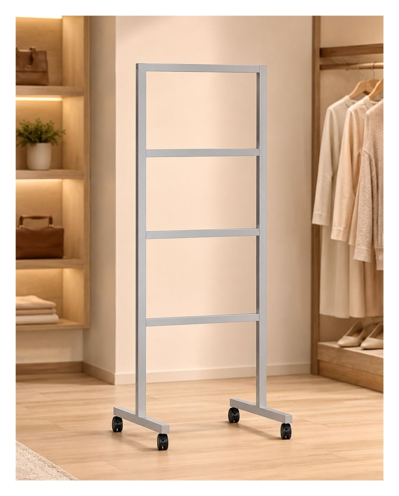 KLYDBMYT Hanger Organizer Stacker with Wheels,Rolling Clothes Hanger Storage Rack, Metal Hanger Holder Stand for Wooden Plastic Wire Hangers, Closet Laundry Boutique Store(Silver)