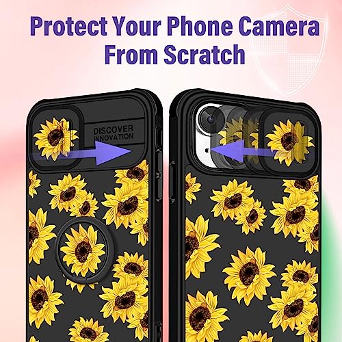 Image of Funermei (2in1 for iPhone 13 Case /for iPhone 14 Case for Women Sunflower Cute Girls Phone Cover Floral Flowers Girly Pretty Sun Flower Design with Camera Cover Funda for Apple for iPhone 13 /14 Case