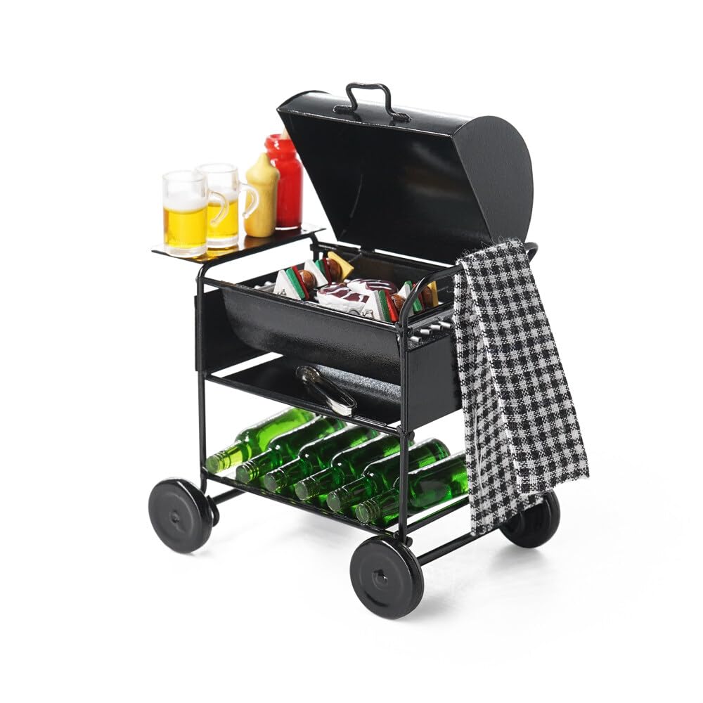 Odoria 1/12 Scale Dolls House Miniature BBQ Grill and Beer Bottles with Glasses Dollhouse Accessories
