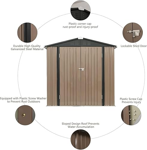 Miniatura 6 de Catrimown Cobertizo de almacenamiento al aire libre de 4 x 6 pies cobertizo de herramientas de acero galvanizado para patio jardín patio césped casa