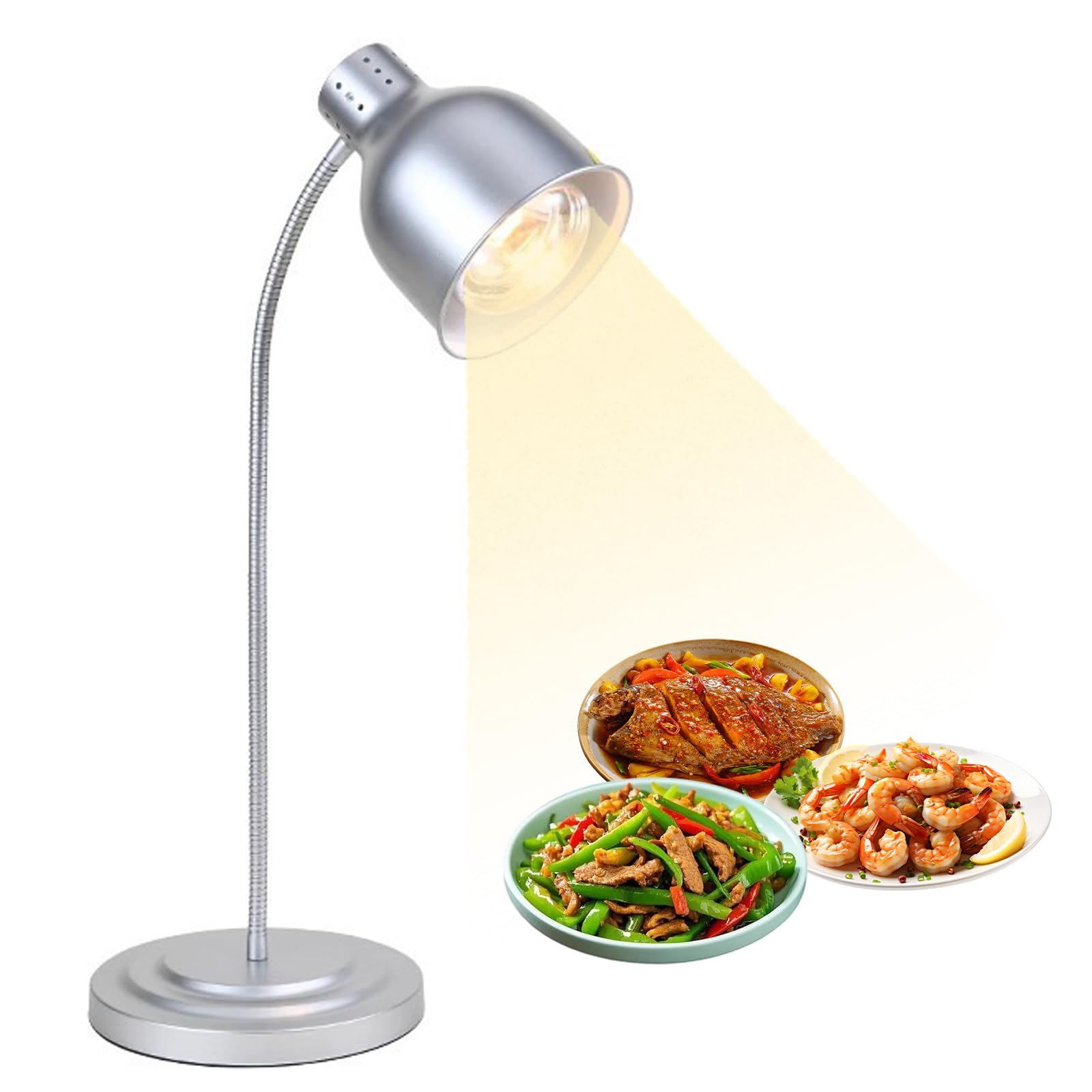 Lámpara de Calentamiento de Alimentos Buffet, Calentador eléctrico portátil con Manguera Flexible, Altura Ajustable e Interruptor Independiente, Ideal para el Uso de Cocina, Restaurante y Hotel