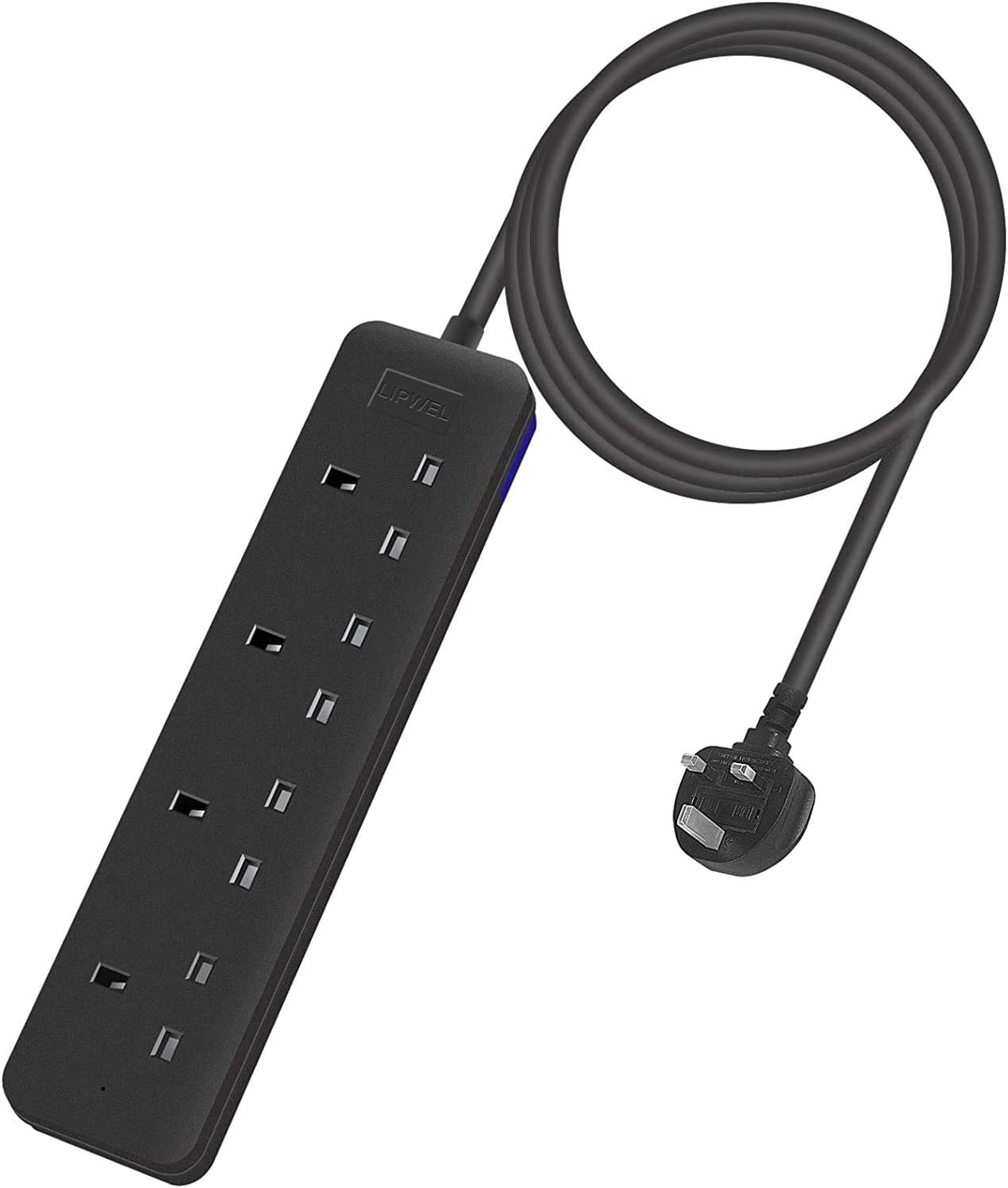 Black Extension Lead 4way Power Socket 1.8m Extension Cord Power Strip