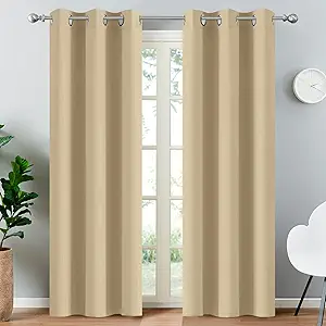 Yakamok Thermal Insulated Grommet Blackout Draperies/Drapes for Bedroom Window,Room Darkening Curtain Panels (2 Panels, W38 x L84 -Inch, Beige)