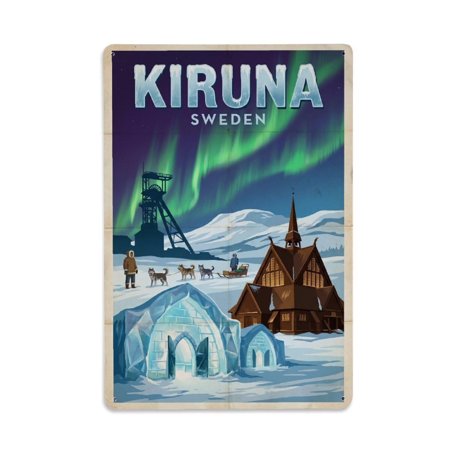 Vintage Sweden Kiruna Travel Metal Tin Sign