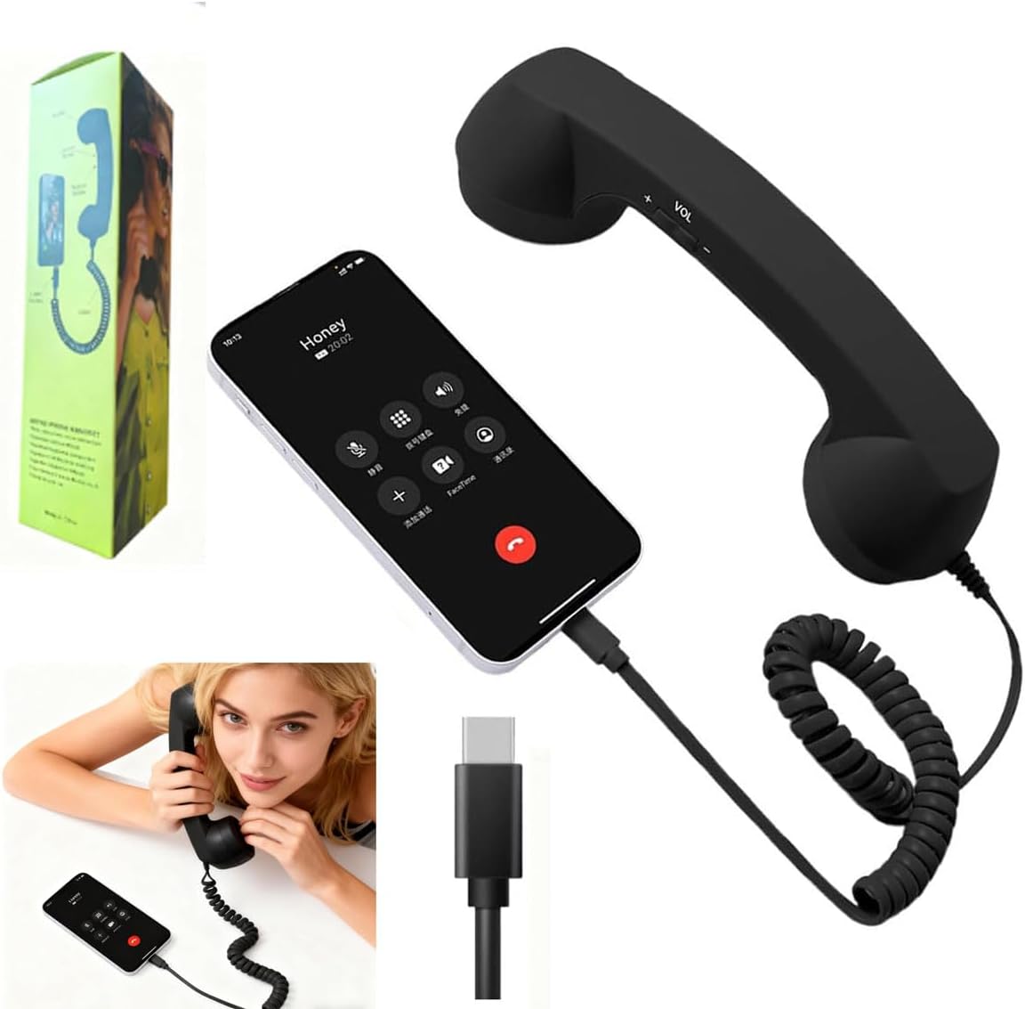 Retro Phone Handset for iPhone,2026 New Vintage Retro Telephone Wired Handsets Style Landline Handle Receiver for Cell Mobile Video Conferences, Calls, Meetings (Black)