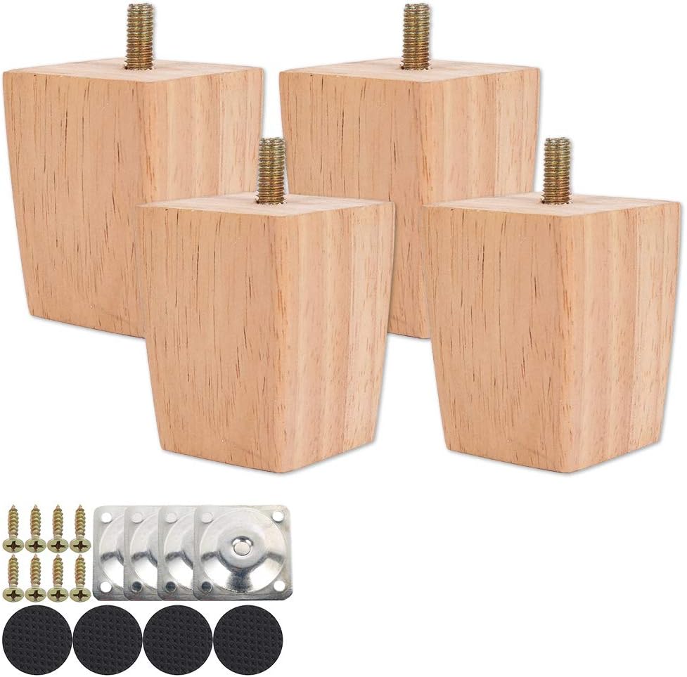 4PCS Height Sofa Legs Wooden Furniture Legs Replacement Armchair Cabinet Feet Wood Cabinets Legs Straight Wood Color for Couch Ottoman Dresser (6cm)