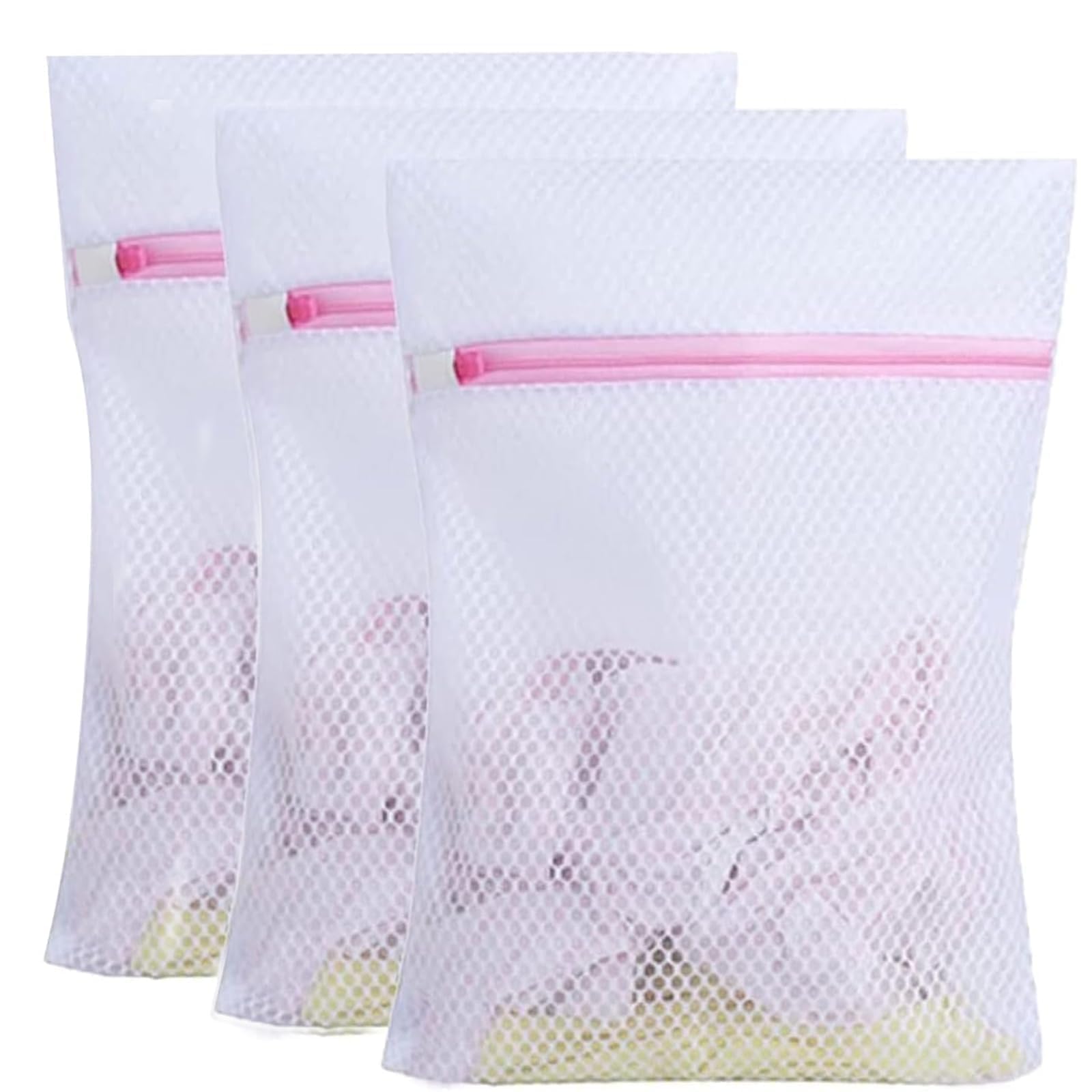 3 Pcs Mesh Laundry Wash Bag, Mesh Laundry Bag for Washing Machine, Delicates Wash Bag with Zips Reusable Washing Machine Wash Bag for Clothes, Socks, Underwear, Bra, 30x40cm