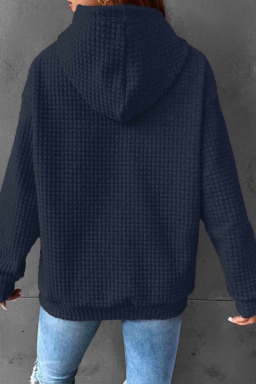 SHEWIN Womens Hoodies Casual Long Sleeve Drawstring Waffle Pullover Tops Loose Hooded Sweatshirt with Pocket - Image 4