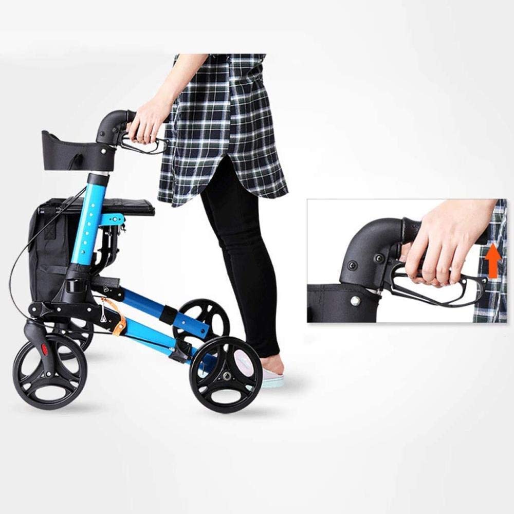 Chodzik dla osób starszych z koszykiem Rollator z 4 kołami Pomoc w chodzeniu Składana rama spacerowa Siedzisko Ergonomiczne hamulce i wyściełana torba materiałowa na plecach Wygodna rocznica vision