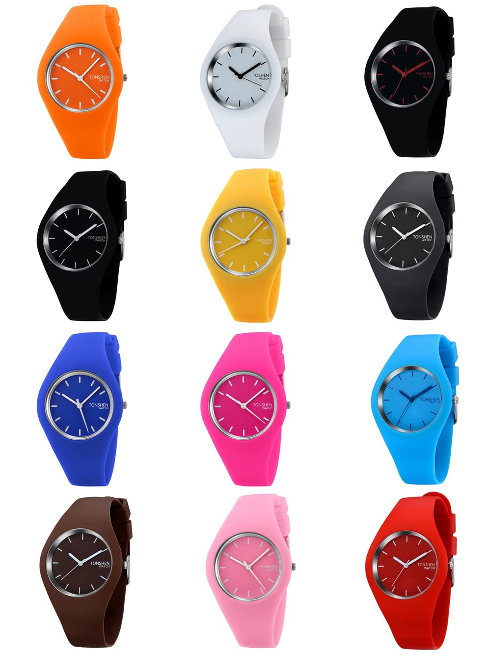 TONSHEN Mode Montres Bracelet de Femme et Homme 12 Couleurs Sport Analogique Quartz Caoutchouc Montre Casual
