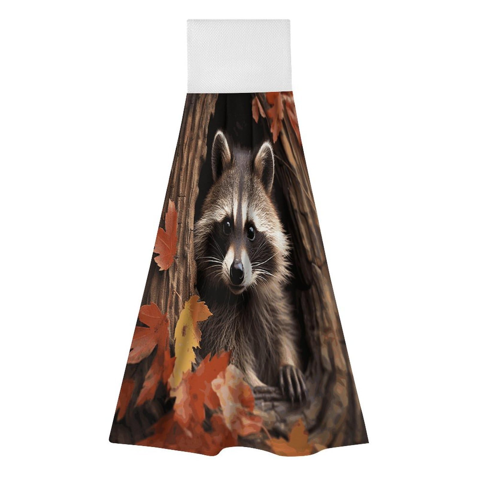 Khauerbc Style Raccoon In The Fall Tree Hole Hand Towel For Quick Drying & Absorbent,Kitchen Towels Polyester,11.9 * 11.6 In,Yoga Towel For Bathroom,Kitchen,Gym,Shower,Hotel,And Spa