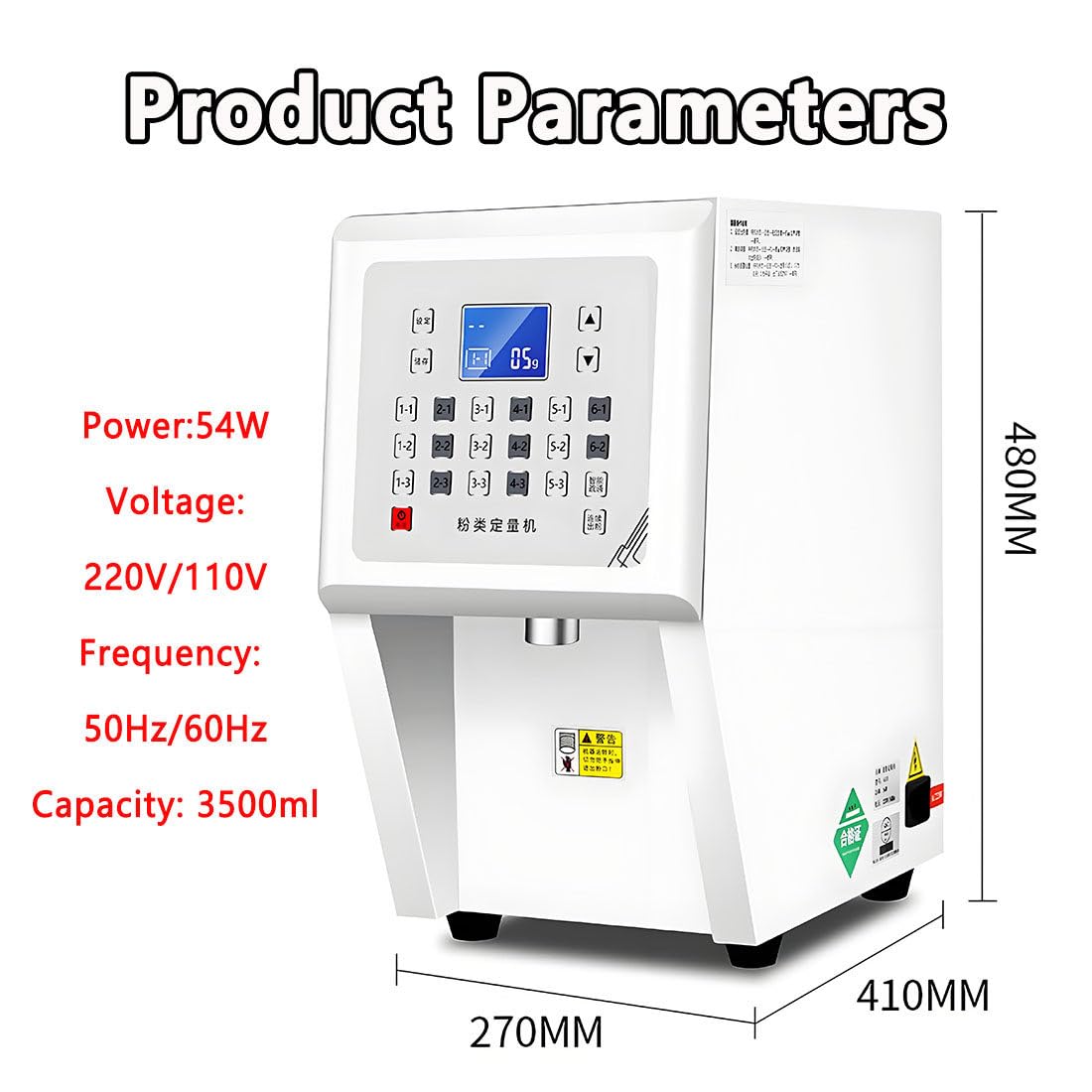 Automatische Fruchtpulverspendermaschine, 3,5 l digitaler Pulverspender für Bubble Tee, kommerzielle und private Nutzung, Quantitative Pulverdosiergeräte