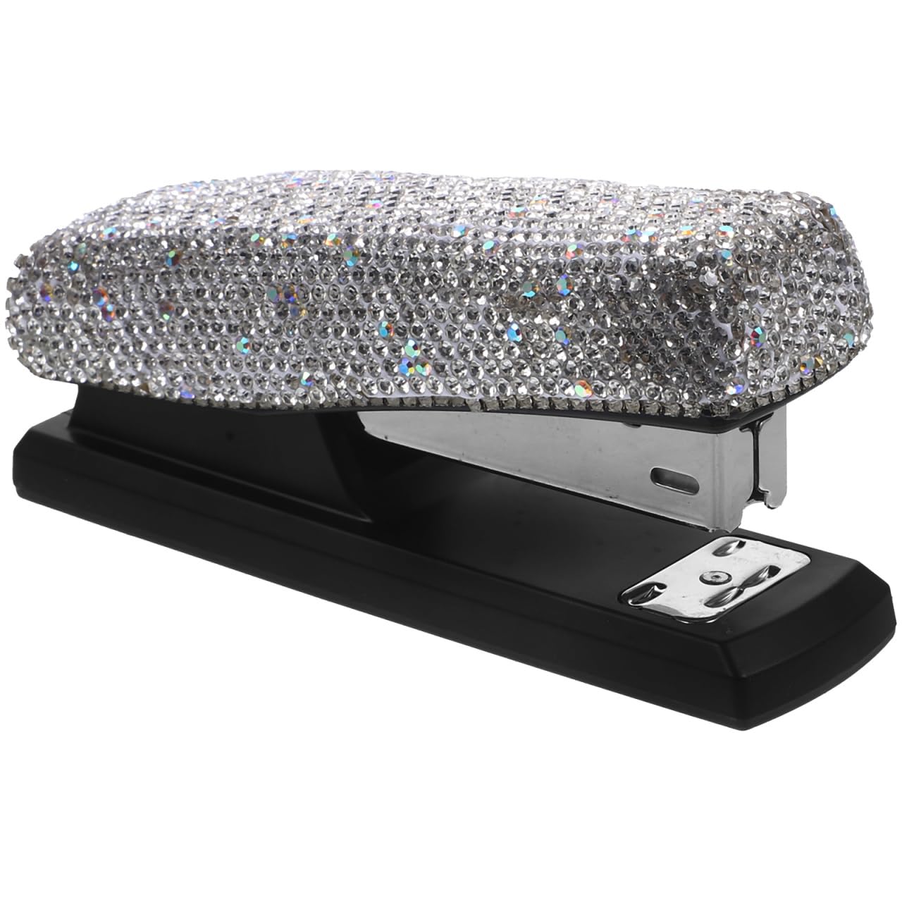 Sosoport Diamond Rhinestone Stapler White Metal Heavy Duty Office Stapler for Desk and Classroom Paper Binding