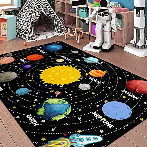 Boys Rugs for Bedroom Kids Rugs for Playroom Kids Carpet for Bedroom Boys Outer Space Large Area Carpet Memory Foam Thicken Kids Play Mats, Space, 5'×7'