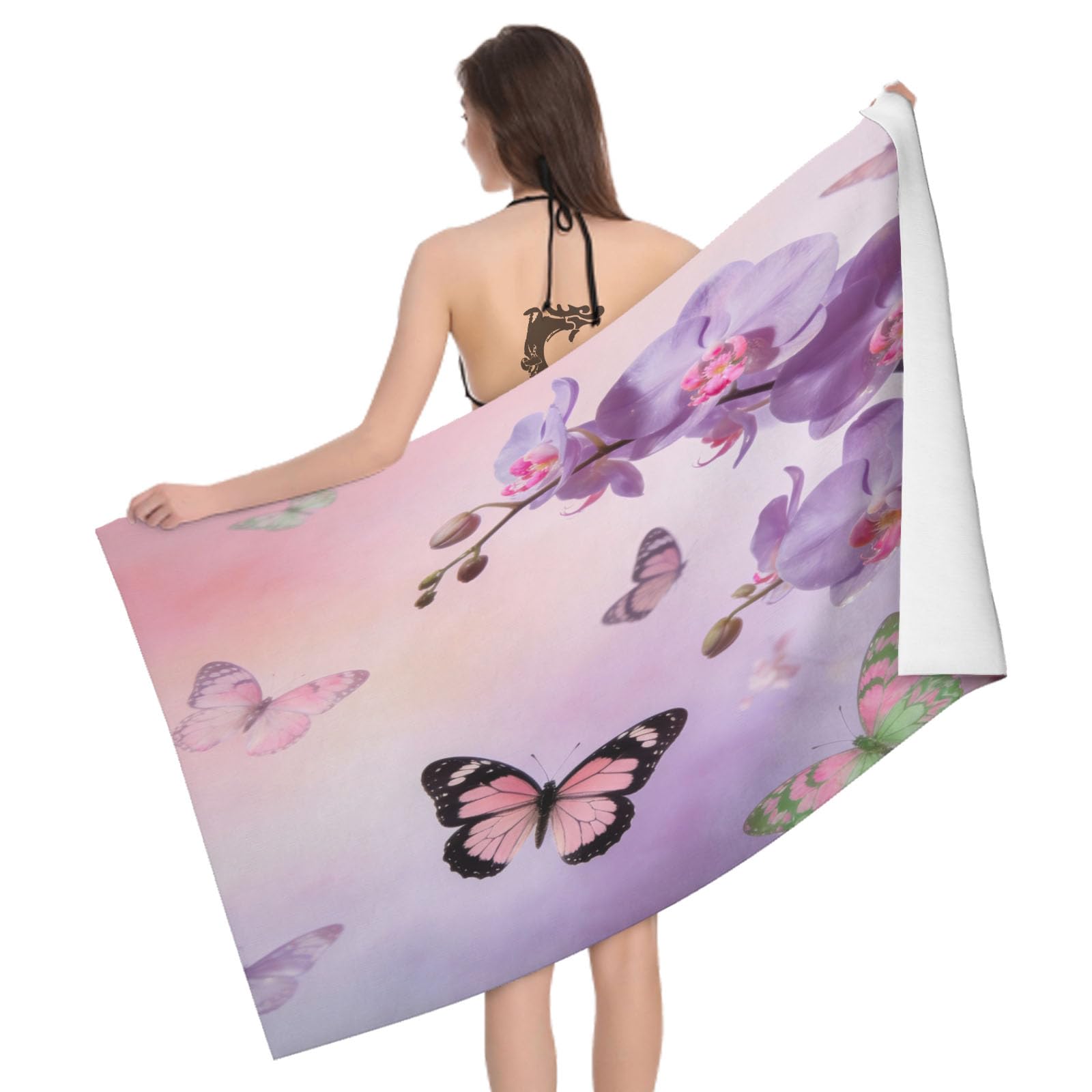 Leichong 3D Orchid Beach Towel Large Microfiber Soft Quick Dry for Adults, Dreamy Bath Towel Lightweight Soft Absorbent for Travel Swimming Pool Sports, 180 x 90 cm