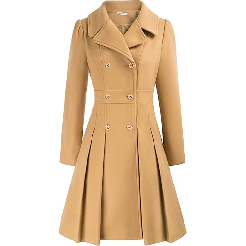 GRACE KARIN Women's Trench Coat Notch Lapel Double Breasted Thick A Line Pea Coats Jacket with Pockets(S-2XL)