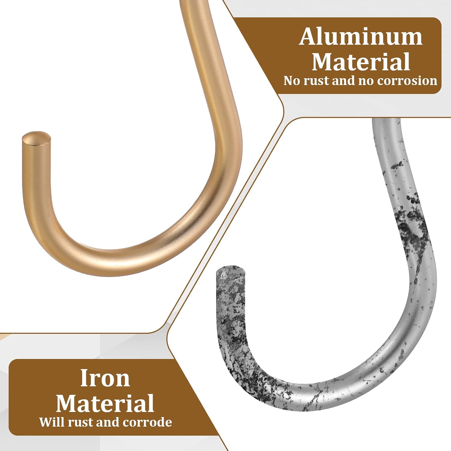 Metal Large S Hooks for Hanging, 10 Pieces Aluminum S Coffee Mug Hooks Heavy Duty Curtain Shower Hook Mutil Purpose S-Shaped Jean Hook for Closet Hanging Plants Clothes Jeans Outdoors, Gold