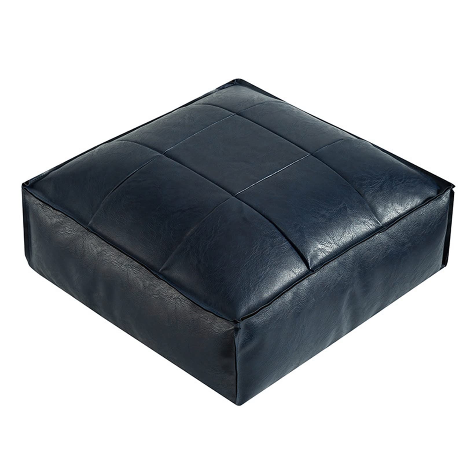 JINGYAN Chair Pads PU Pouf Floor Mat Wax Leather Embroidery Technology Footstool Futon Artificial Cushion(Navy blue.,40x40x15cm)