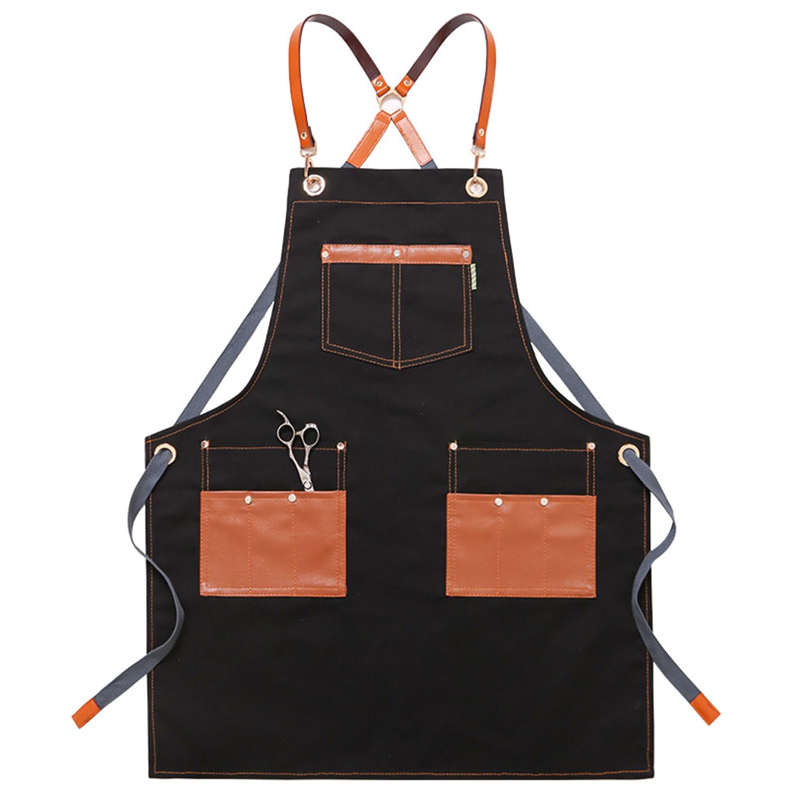 Tablier De Barbier en Toile Réglable Bretelles Croisées Tabliers De Travail Plusieurs Poches Unisexe Convient pour Grill Master, Barman, Pâtisserie, Peinture, Art Styliste