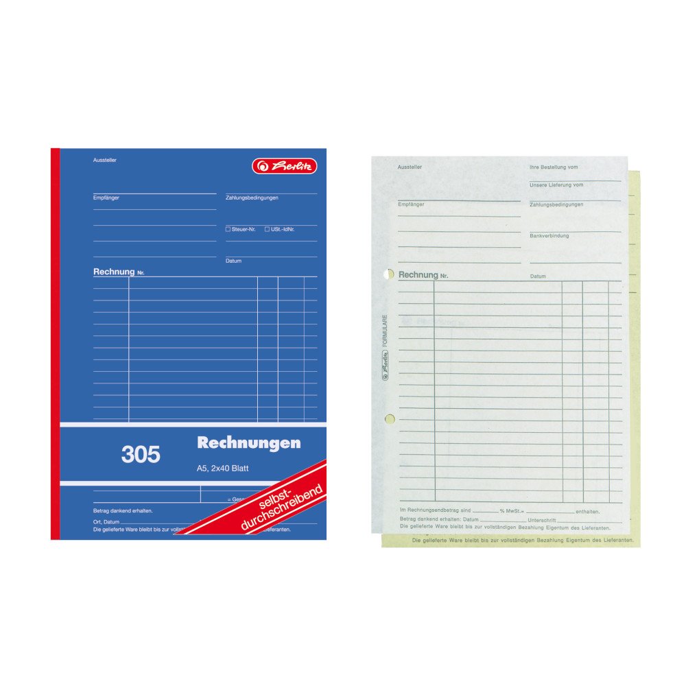 Herlitz 888529 Rechnungsbuch A5, 2 x 40 Blatt, selbstdurchschreibend, 10 Stück