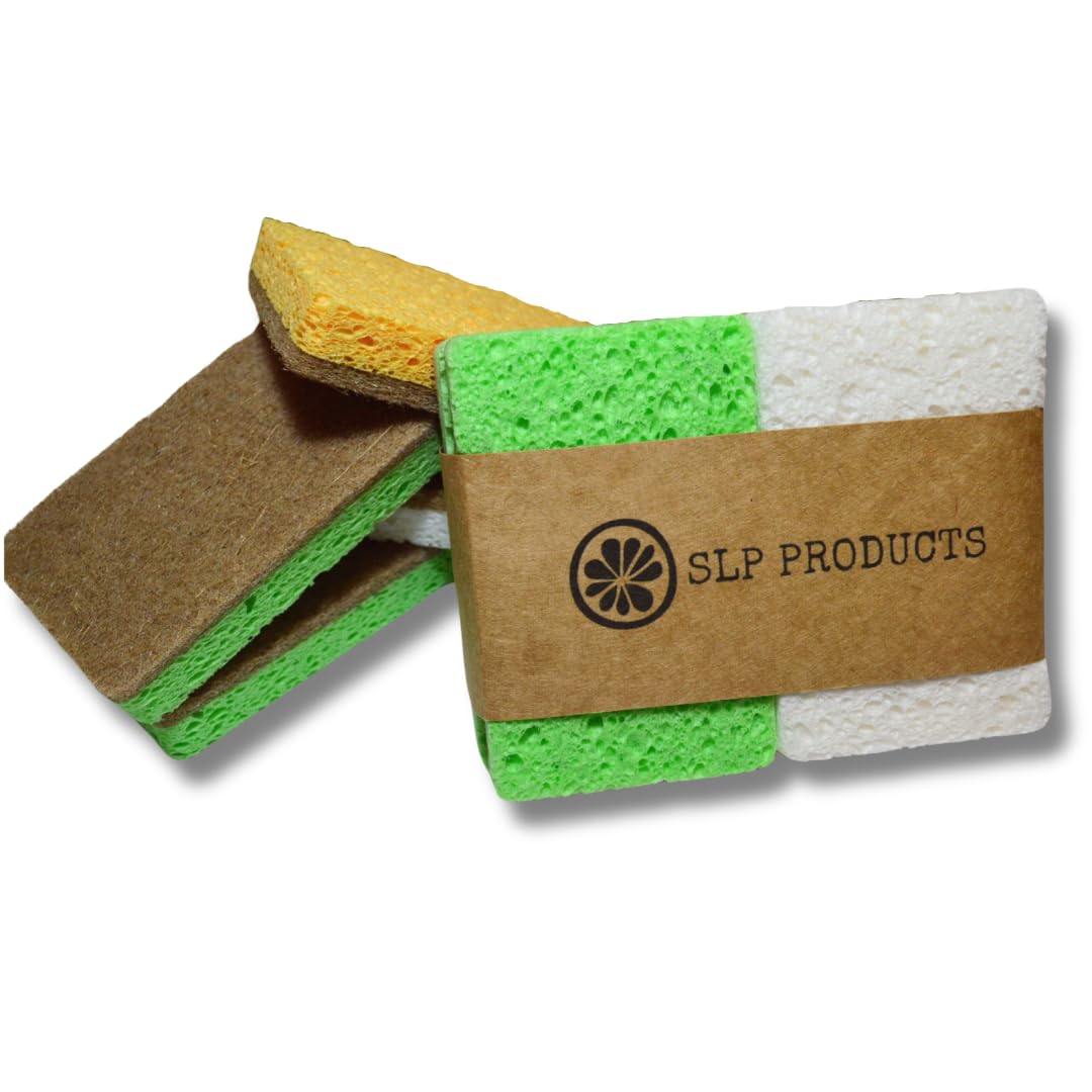 SLP PRODUCTS Esponja Natural DE CELULOSA Y SISAL (Pack DE 4 Unidades) Estropajo Multiusos para LA Limpieza E HIGIENE del HOGAR Biodegradable, RECICLABLES Y RESPETUOSAS con EL Medio Ambiente
